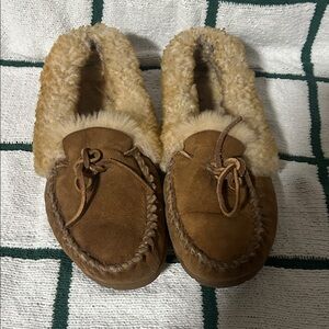 L.L. Bean Tan Shearling Moccasin Slippers